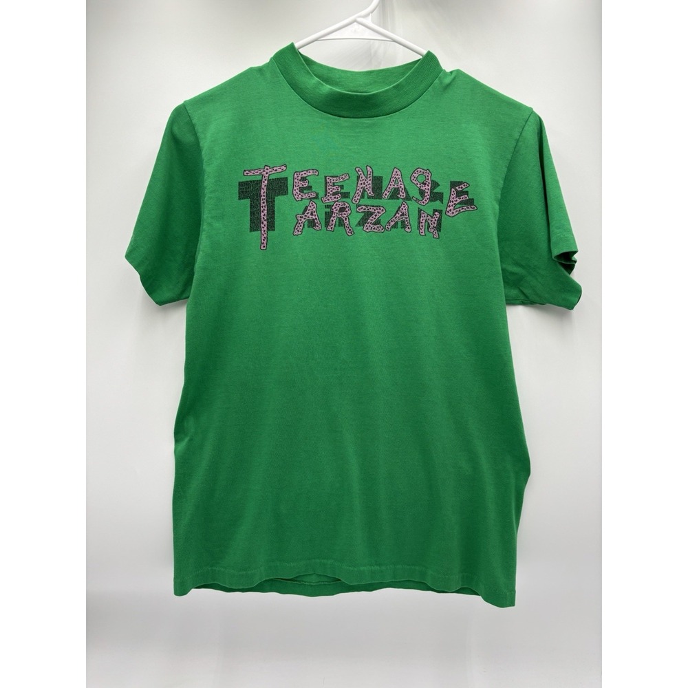 Vintage 80s Teenage Tarzan T Shirt M Green Hanes 50/50 Single Stitch USA